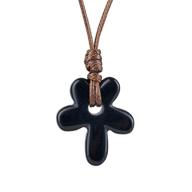 Collier Fleur Obsidienne Noire A chez Arabesk