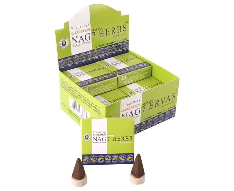 Encens Vijayshree Golden Nag 7 Herbes en Cônes chez Arabesk