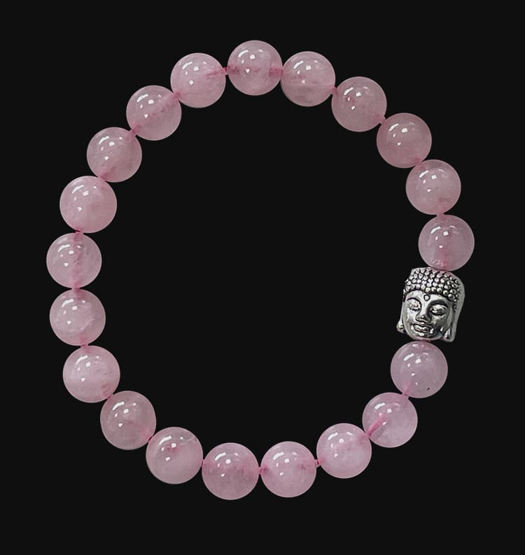 Bracelet Quartz rose & Bouddha perles 8mm chez Arabesk