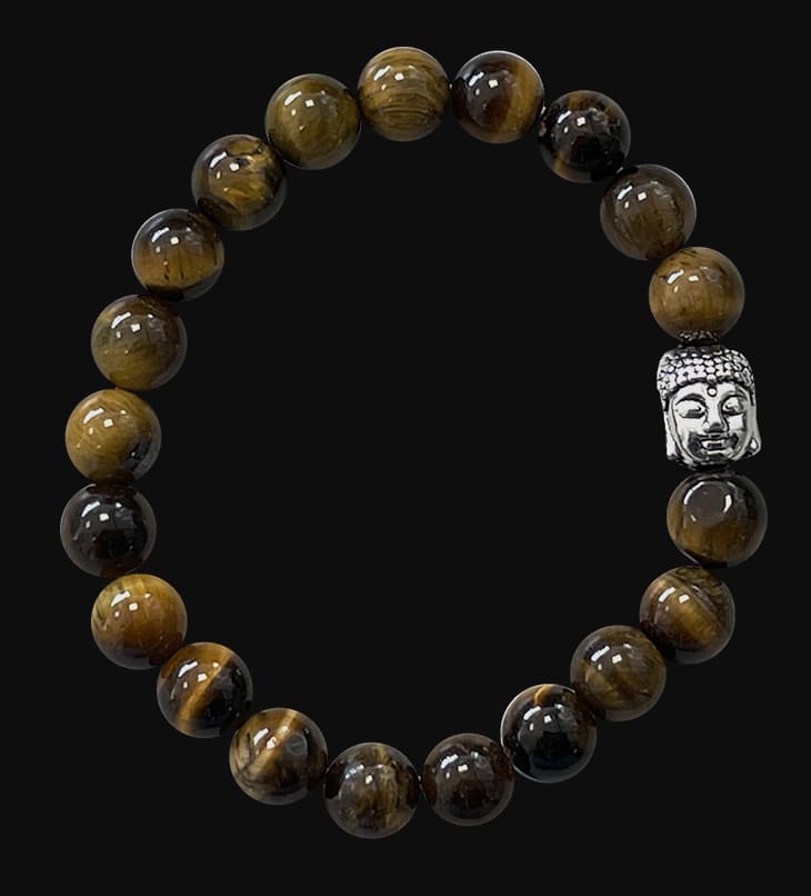 Bracelet Oeil de tigre & Bouddha A  perles 8mm chez Arabesk