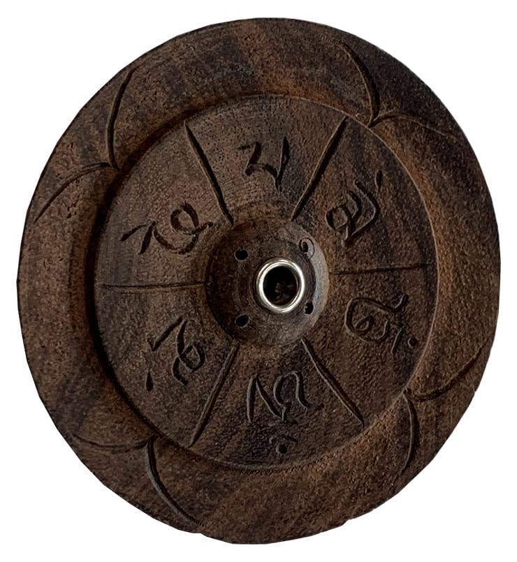 Porte encens en bois rond ciselé Tibétain 10cm chez Arabesk
