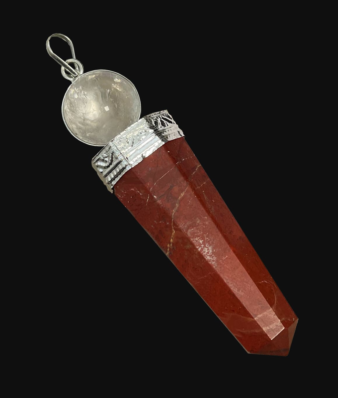 Pendentif bâton de soin Jaspe Rouge et Cristal de Roche 7cm chez Arabesk