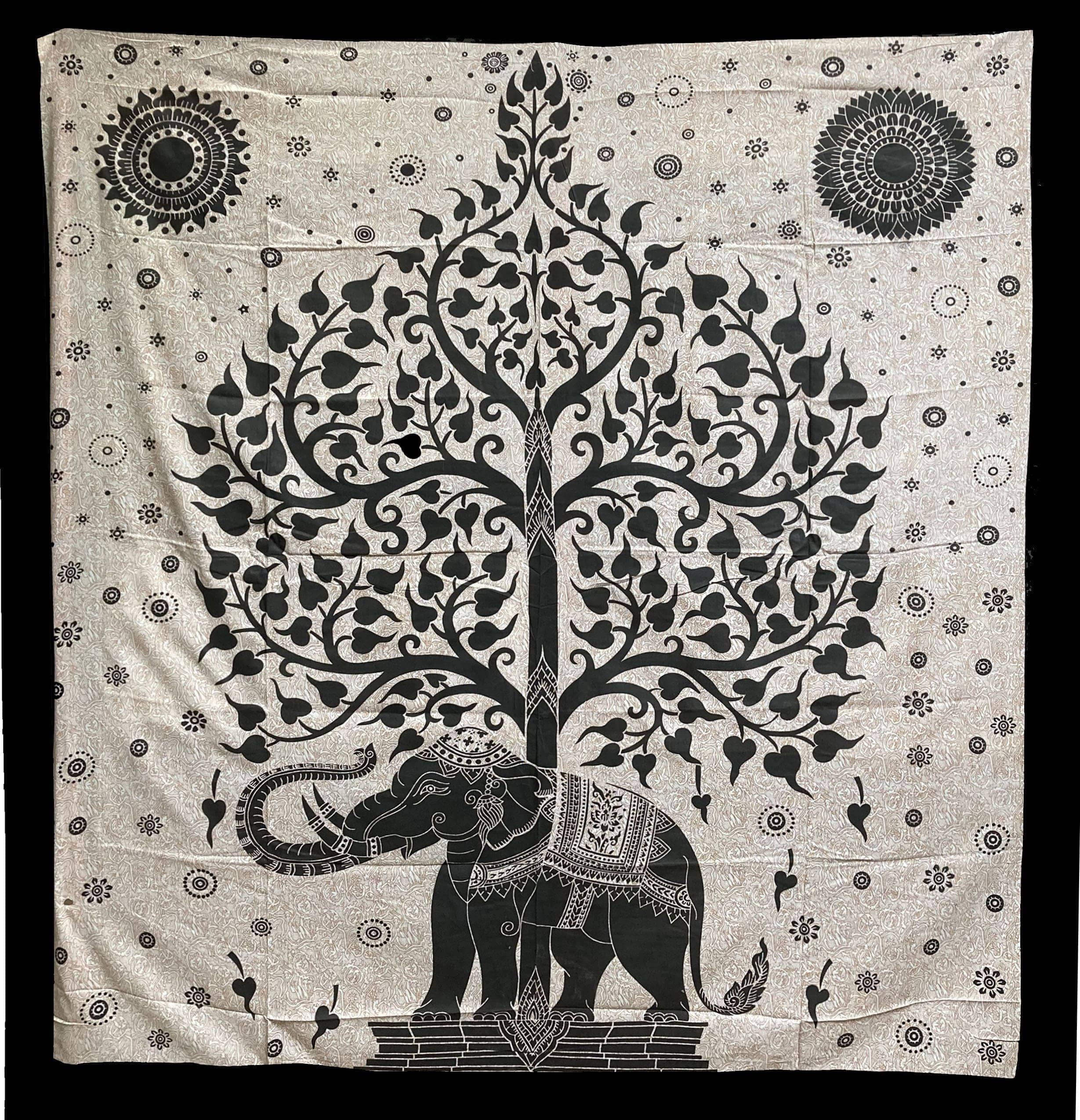 Tenture Arbre de Vie & Eléphant Noir et Beige chez Arabesk