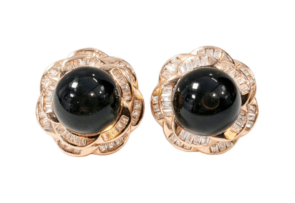 Boucles d'Oreilles Rondes Argent 925 Ambre Bleu et Strass AA 9mm chez Arabesk|cz