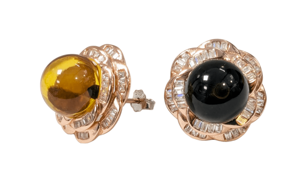 Boucles d'Oreilles Rondes Argent 925 Ambre Bleu et Strass AA 9mm chez Arabesk