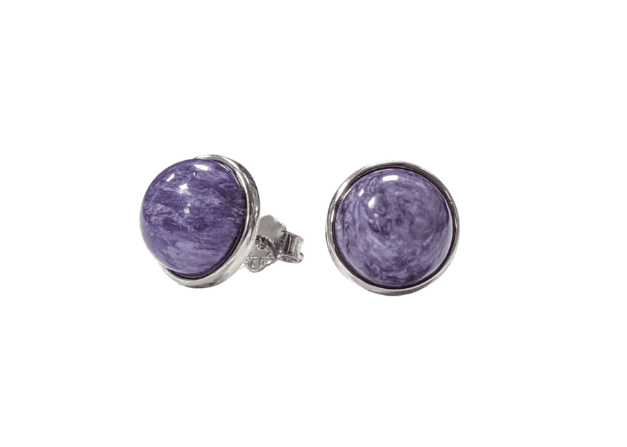 Boucles d'Oreilles Argent 925 Charoïte AA 8mm chez Arabesk