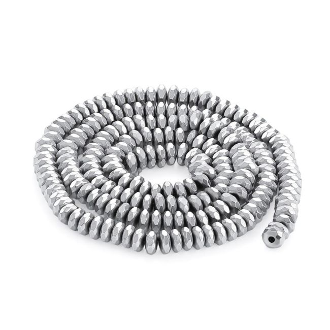 Perles Intercalaires Facettées en Hématite Argentée 4x2mm chez Arabesk