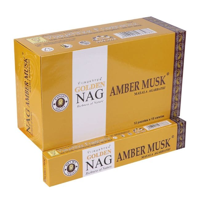 Encens Vijayshree Golden Nag Ambre Musc 15g chez Arabesk