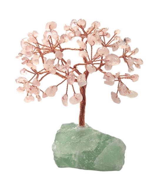 Arbre de Vie Quartz Rose sur Druse Fluorite Verte 12-13cm chez Arabesk