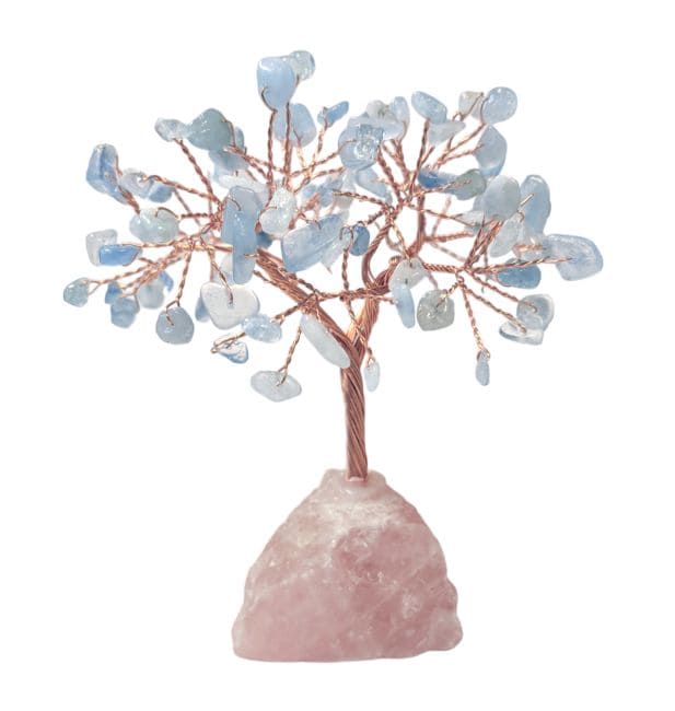 Arbre de Vie Aigue Marine sur Druse Quartz Rose 12-13cm chez Arabesk