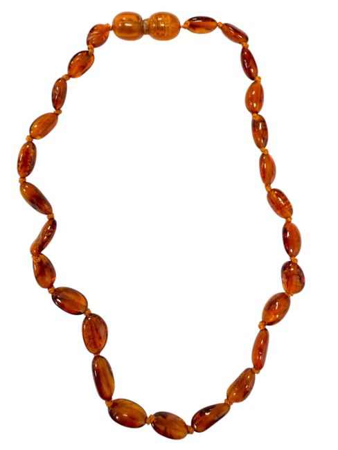 Collier Bébé pop Ambre Baltique olive Cognac 28cm chez Arabesk