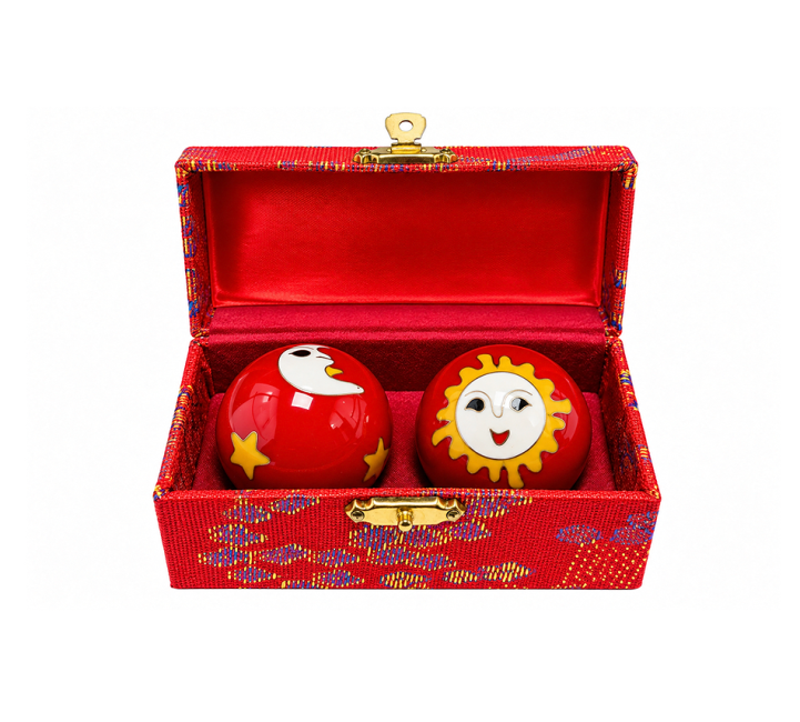 Boules de Massage Chinoises Soleil et Lune Rouges 4,2 cm chez Arabesk