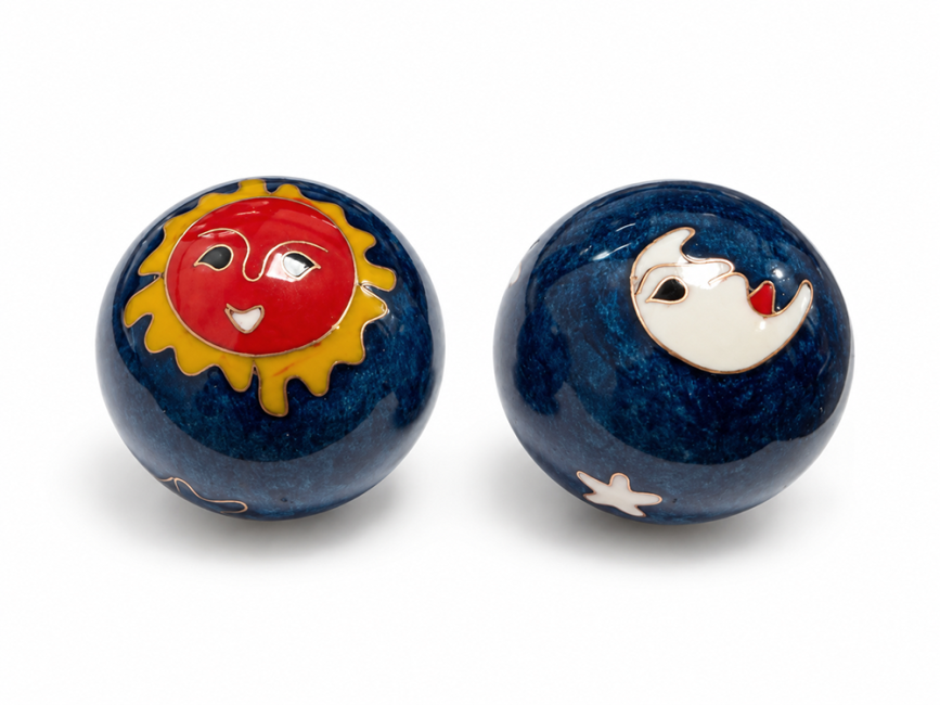 Boules de Massage Chinoises Soleil et Lune Bleues 4,2 cm chez Arabesk|cz