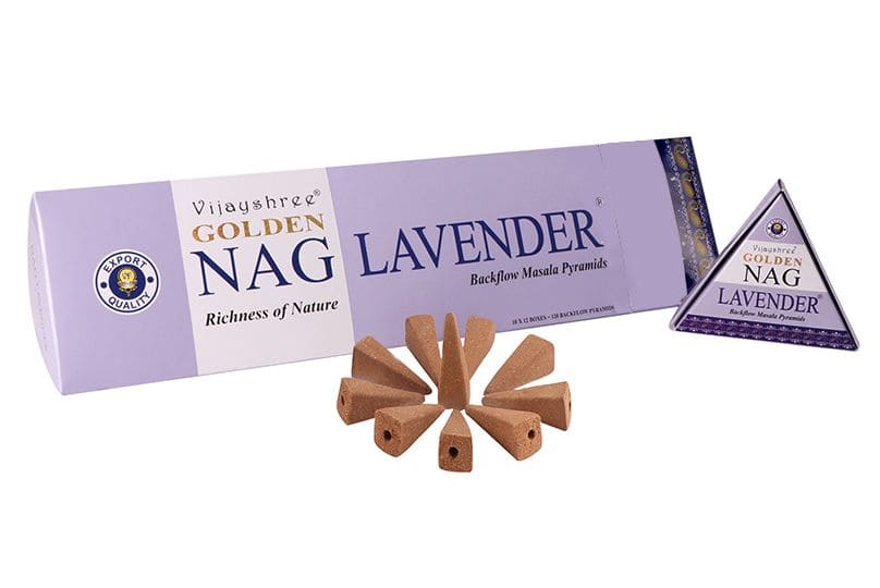 Cônes d’encens backflow Vijayshree Golden Nag Lavande 12 pcs chez Arabesk