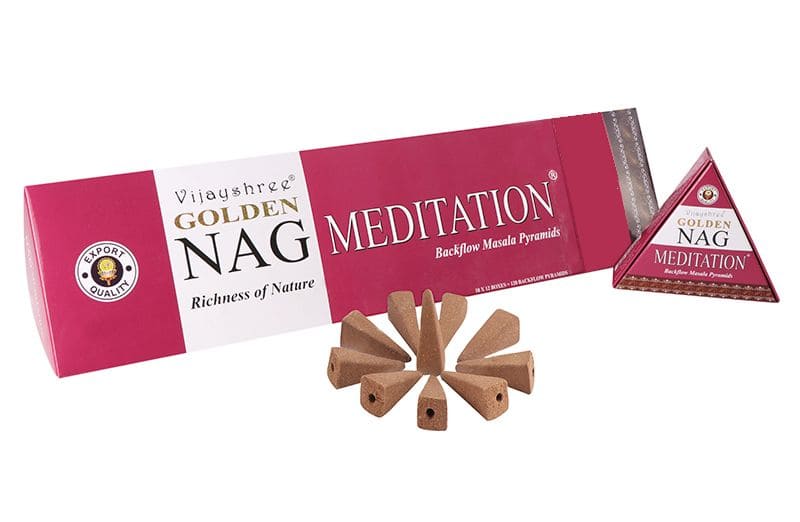 Cônes d’encens backflow Vijayshree Golden Nag Meditation 12 pcs chez Arabesk