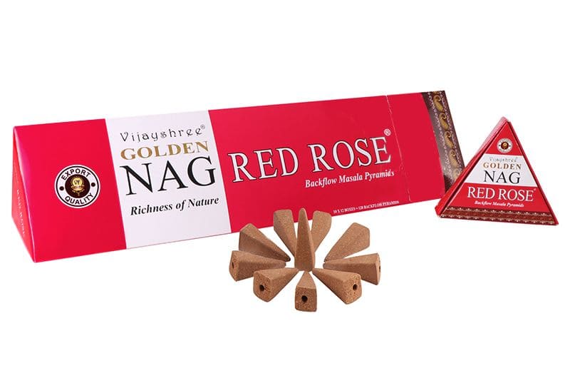 Cônes d’encens backflow Vijayshree Golden Nag Rose Rouge 12 pcs chez Arabesk