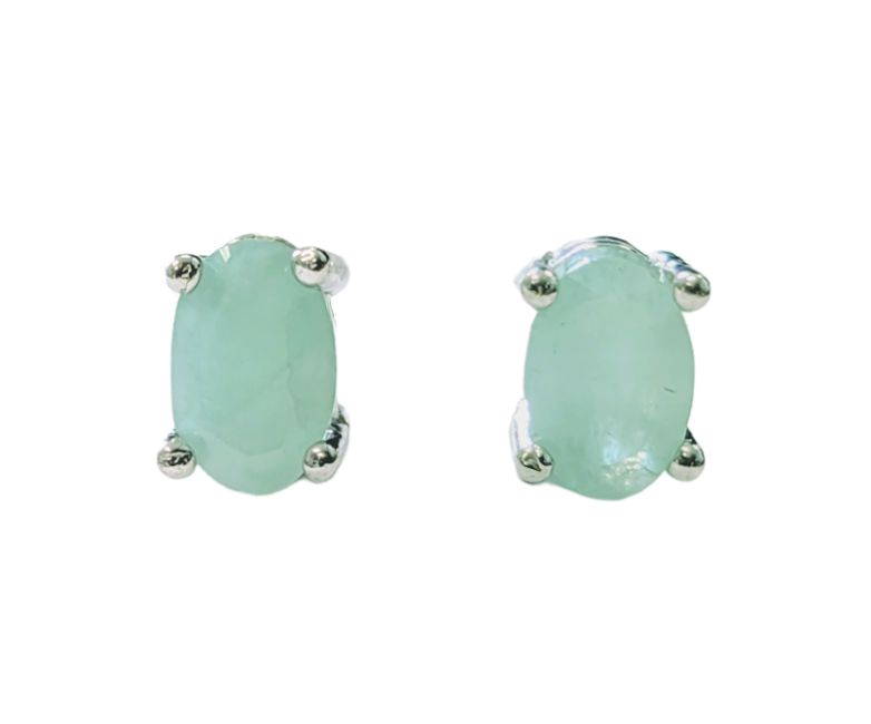 Boucles d'Oreilles Solitaire en Cuivre Blanc Emeraude AAA stud chez Arabesk
