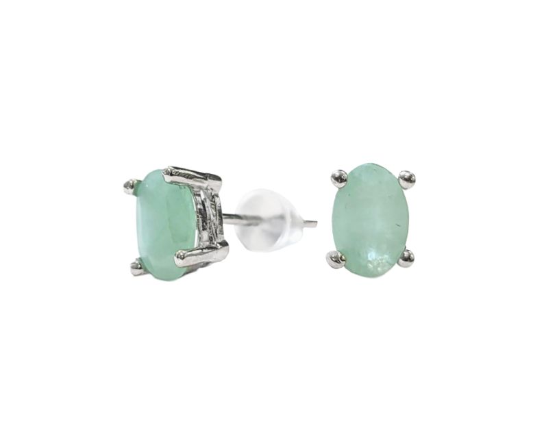 Boucles d'Oreilles Solitaire en Cuivre Blanc Emeraude AAA stud chez Arabesk|cz