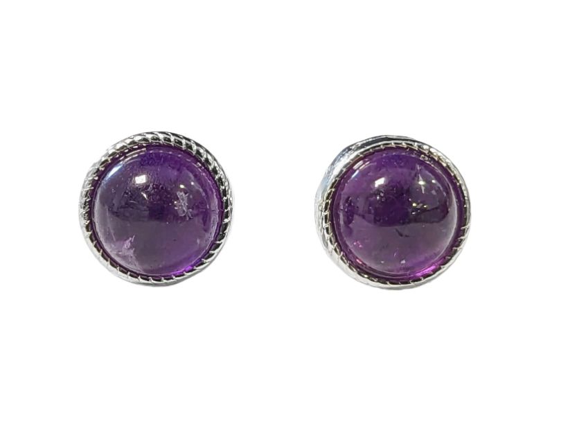 Boucles d'Oreilles Ronde en Cuivre Blanc Amethyste AA stud chez Arabesk