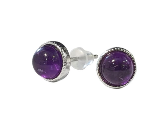 Boucles d'Oreilles Ronde en Cuivre Blanc Amethyste AA stud chez Arabesk|cz