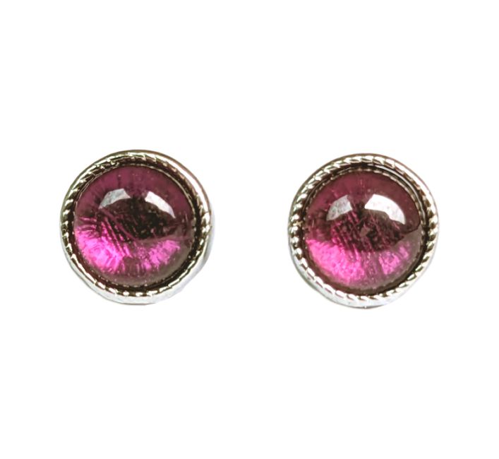 Boucles d'Oreilles Ronde en Cuivre Blanc Grenat Rouge AA stud chez Arabesk