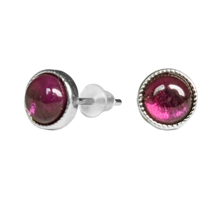 Boucles d'Oreilles Ronde en Cuivre Blanc Grenat Rouge AA stud chez Arabesk|cz