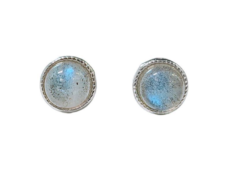 Boucles d'Oreilles Ronde en Cuivre Blanc Labradorite AA stud chez Arabesk