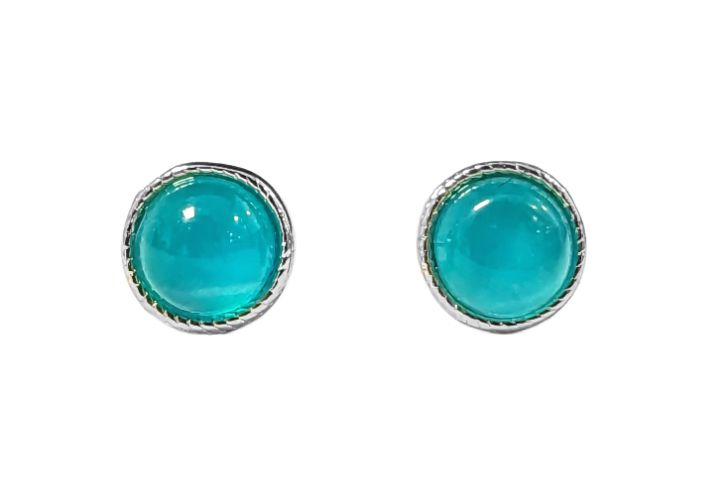 Boucles d'Oreilles Ronde en Cuivre Blanc Amazonite AA stud chez Arabesk