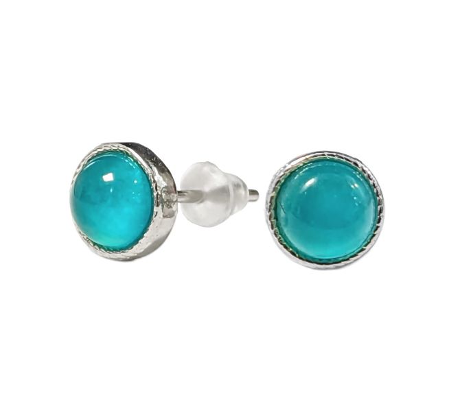 Boucles d'Oreilles Ronde en Cuivre Blanc Amazonite AA stud chez Arabesk|cz