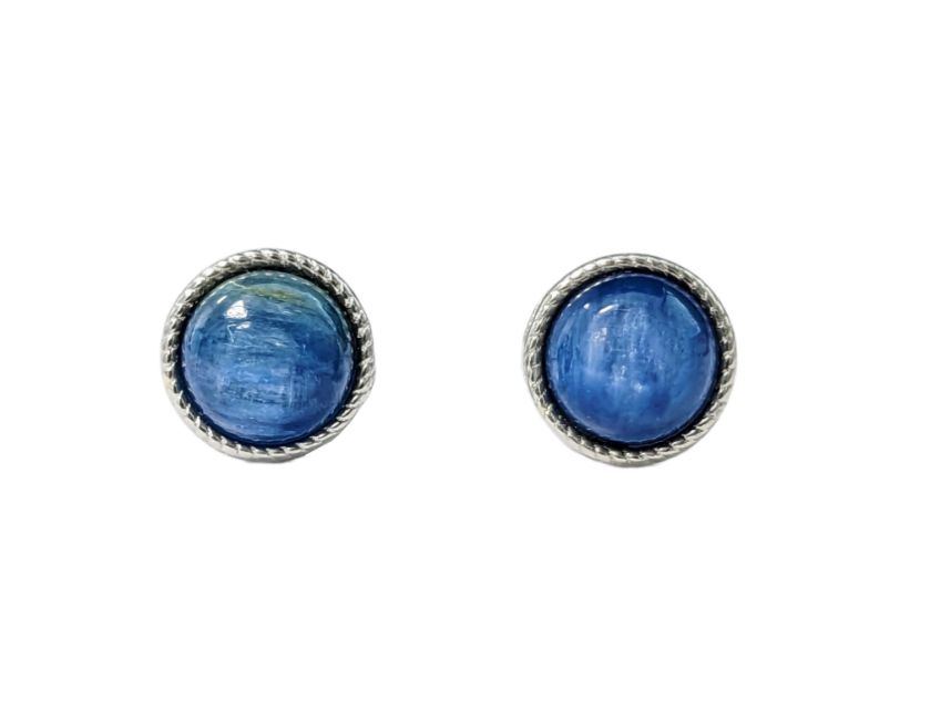 Boucles d'Oreilles Ronde en Cuivre Blanc Cyanite Bleue Naturelle AAA stud chez Arabesk