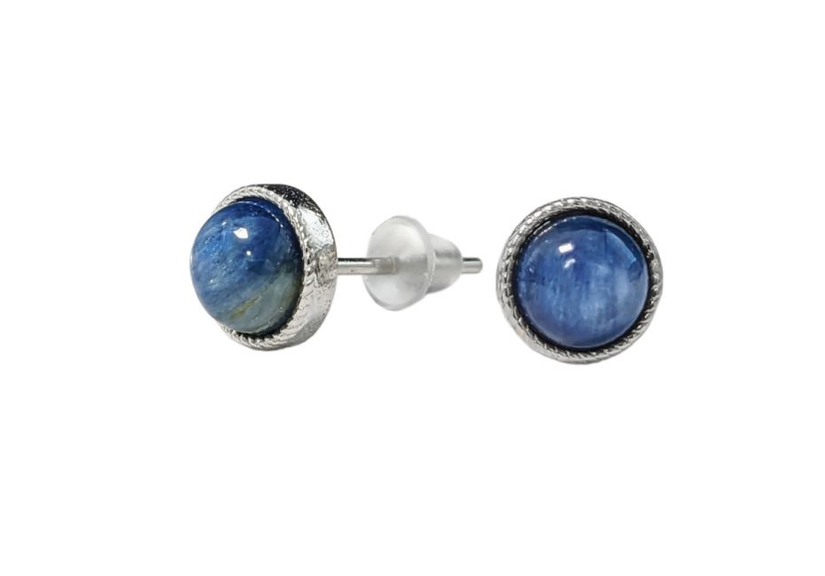 Boucles d'Oreilles Ronde en Cuivre Blanc Cyanite Bleue Naturelle AAA stud chez Arabesk|cz