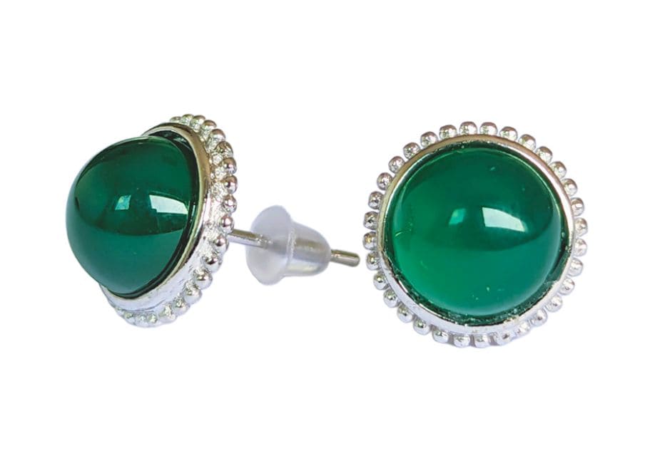 Boucles d'Oreilles Ronde en Cuivre Blanc Chrysoprase AA stud chez Arabesk|cz