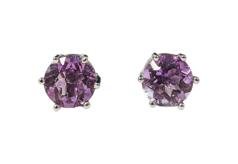 Boucles d'Oreilles Solitaire en Cuivre Blanc Amethyste Facettée AA stud chez Arabesk