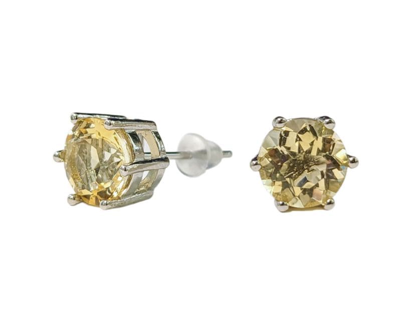 Boucles d'Oreilles Solitaire en Cuivre Blanc Citrine Naturelle AA stud chez Arabesk|cz