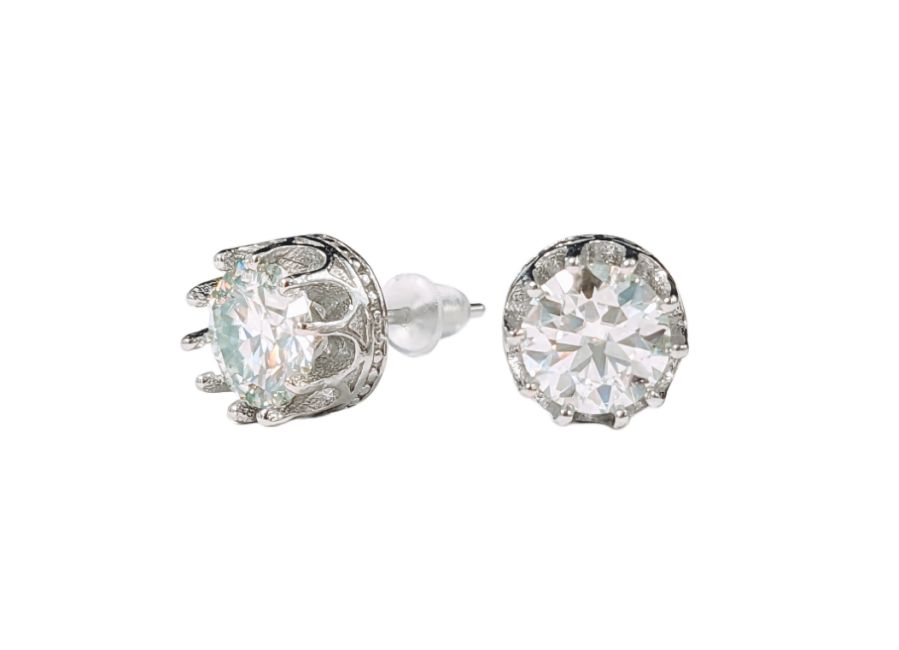 Boucles d'Oreilles Solitaire en Cuivre Blanc Facettée Moissanite AA stud chez Arabesk|cz