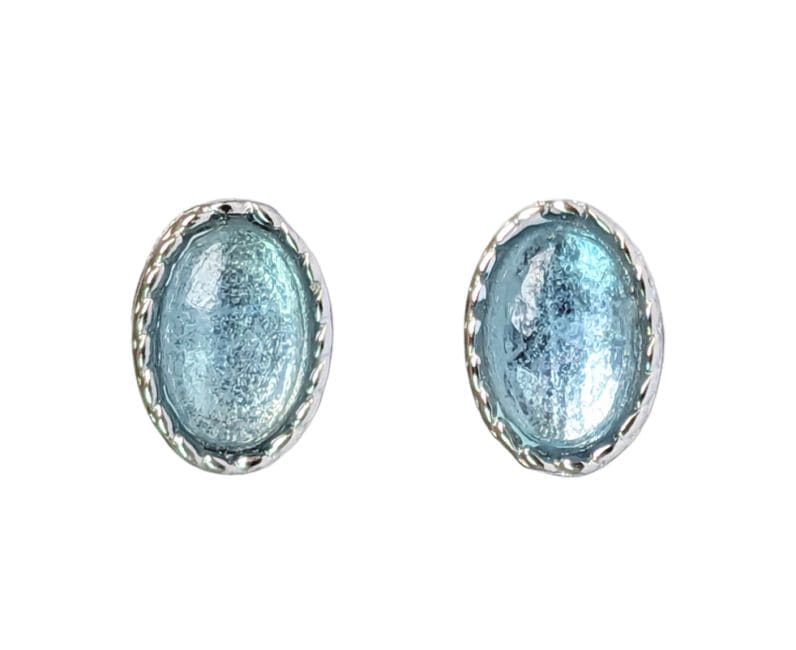 Boucles d'Oreilles Ovale en Cuivre Blanc Aigue Marine AA stud chez Arabesk