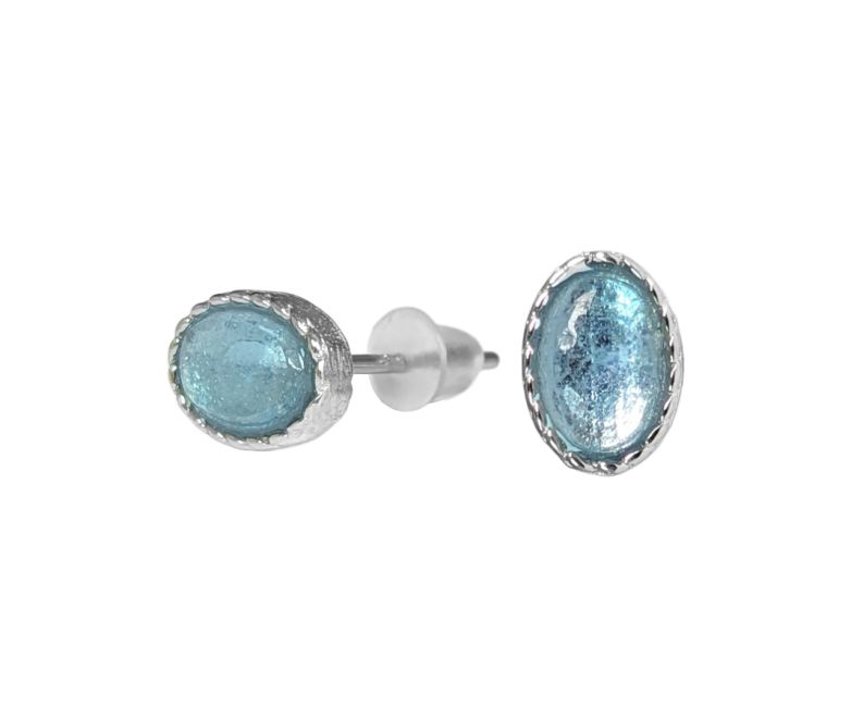 Boucles d'Oreilles Ovale en Cuivre Blanc Aigue Marine AA stud chez Arabesk|cz