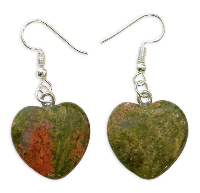 Boucles d'Oreilles Cœur Unakite 20mm chez Arabesk