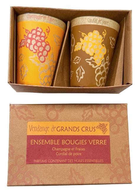 Boite de 2 Bougies Maroma en verre Champagne et Fraises - Cordial de Poire 70g chez Arabesk|cz