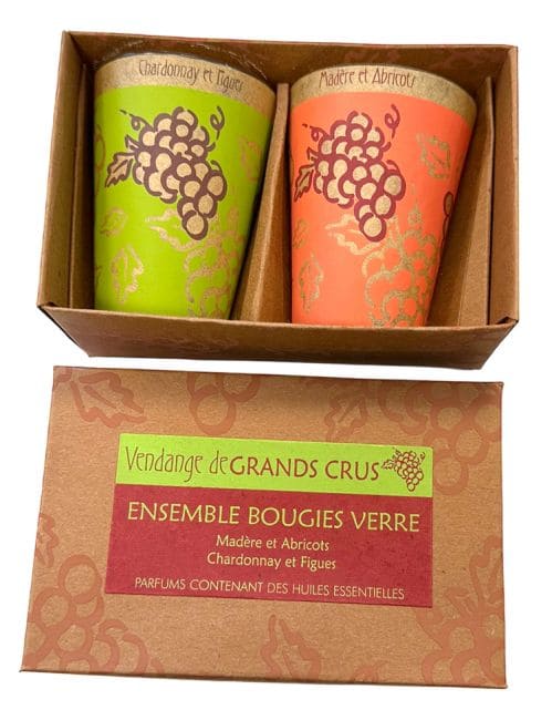 Boite de 2 Bougies Maroma en verre Madère et Abricots - Chardonnay et Figues 70g chez Arabesk|cz