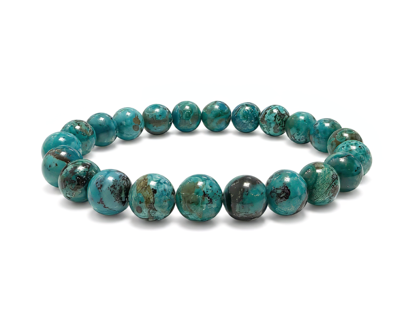 Bracelet Amblygonite Chrysocolle AAA Perles 8 mm chez Arabesk