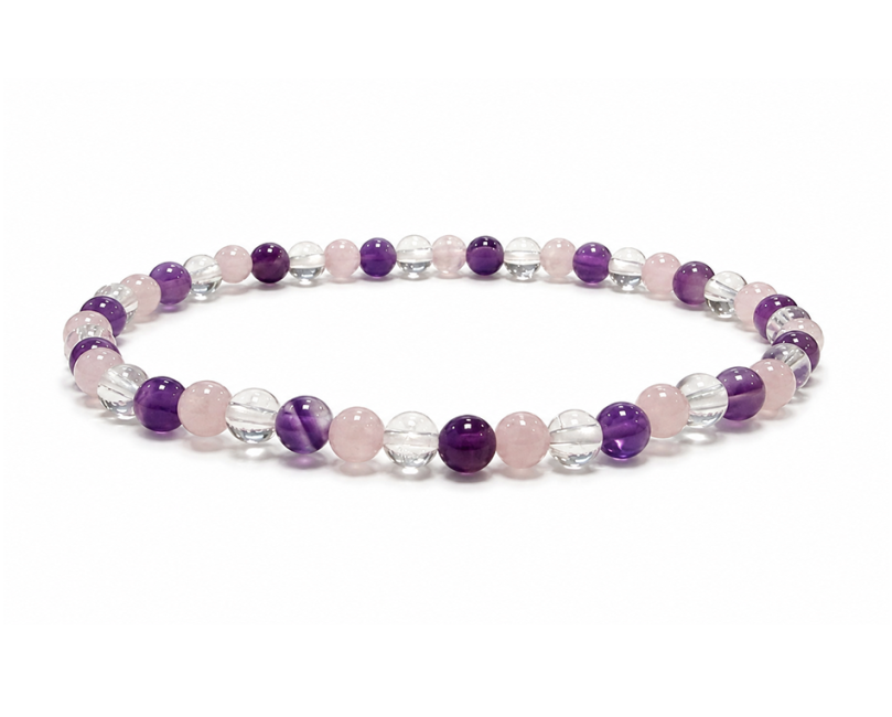 Bracelet Améthyste Cristal de Roche Quartz Rose A Perles 4mm chez Arabesk
