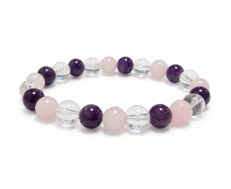 Bracelet Améthyste Cristal de Roche Quartz Rose A Perles 8mm chez Arabesk
