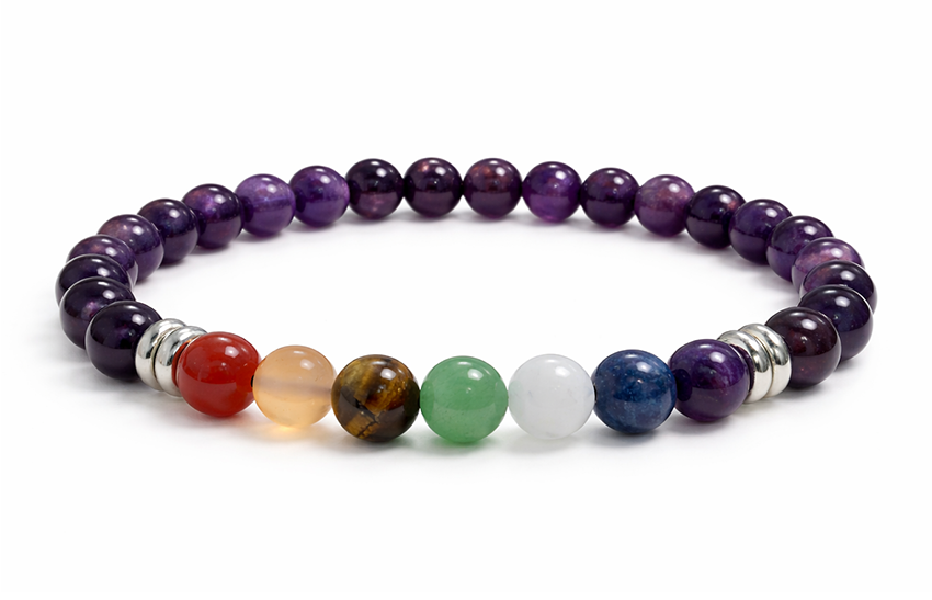 Bracelet Améthyste 7 Chakras A Perles 6 mm chez Arabesk