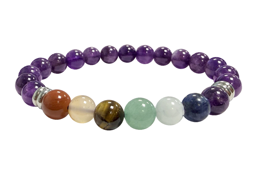 Bracelet Amethyste 7 chakras A perles 8mm chez Arabesk