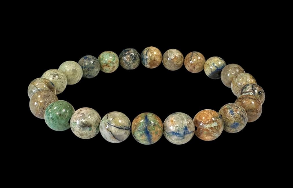 Bracelet Azurite Malachite Naturelle Mexique A perles 8.5-9.5mm chez Arabesk|cz
