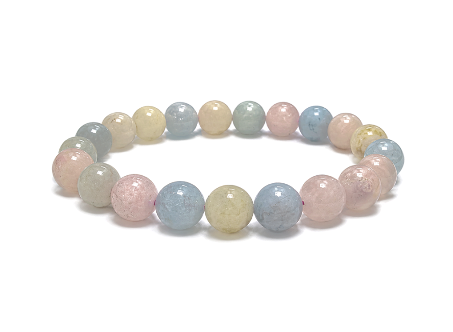 Bracelet Béryls Aigue-Marine et Morganite A Perles 10 mm chez Arabesk