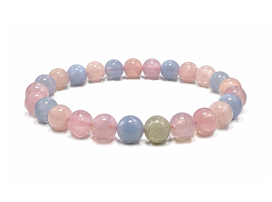 Bracelet Béryls Aigue-Marine et Morganite A Perles 6-7 mm chez Arabesk