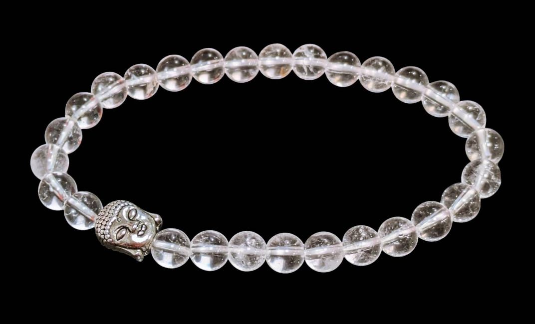 Bracelet Cristal de roche & Bouddha A perles 6mm chez Arabesk
