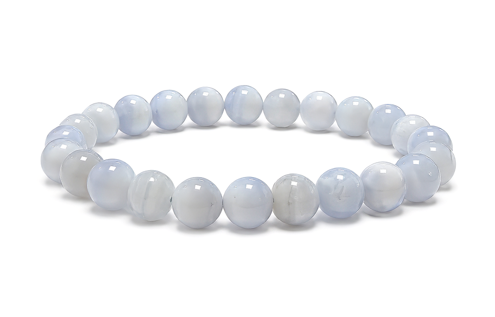 Bracelet Calcédoine Bleue Rubanée A Perles 8-9 mm chez Arabesk